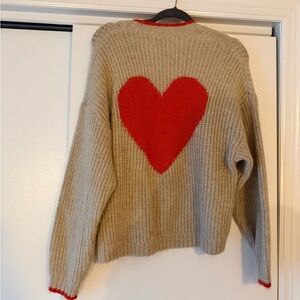 Old Navy Beige Cardigan with Red Heart